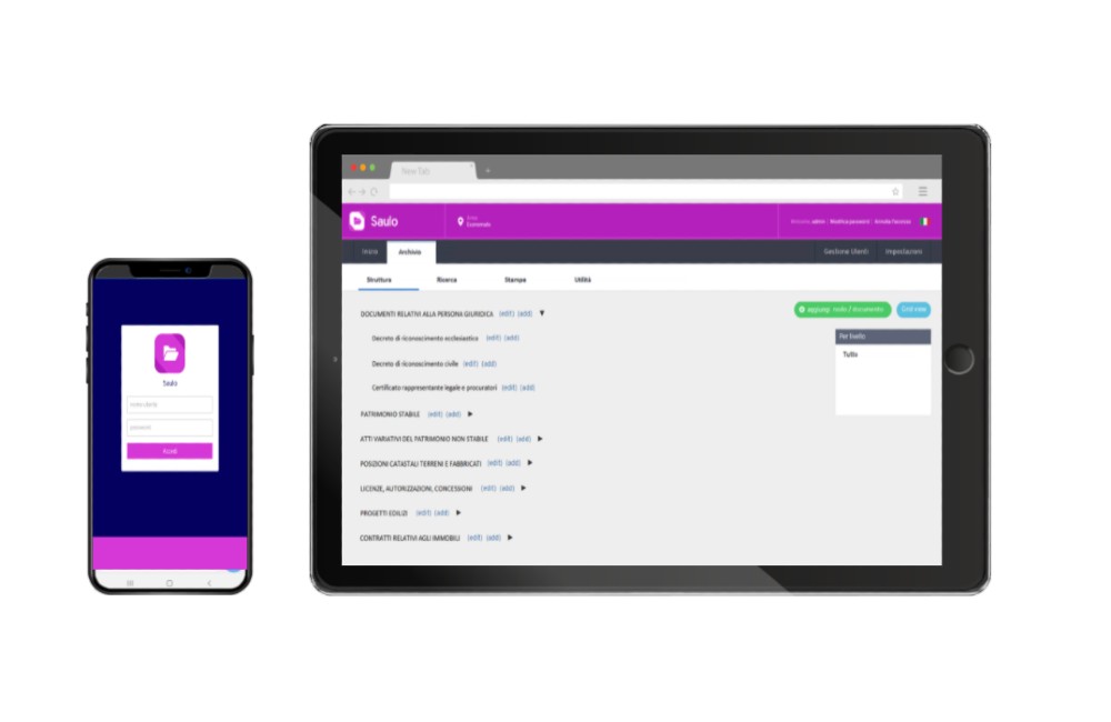 Schermate del software Saulo in uno smartphone e in un tablet